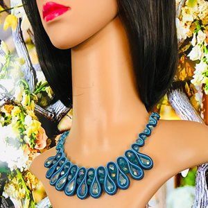 Handmade Crystal Blue Wave Necklace